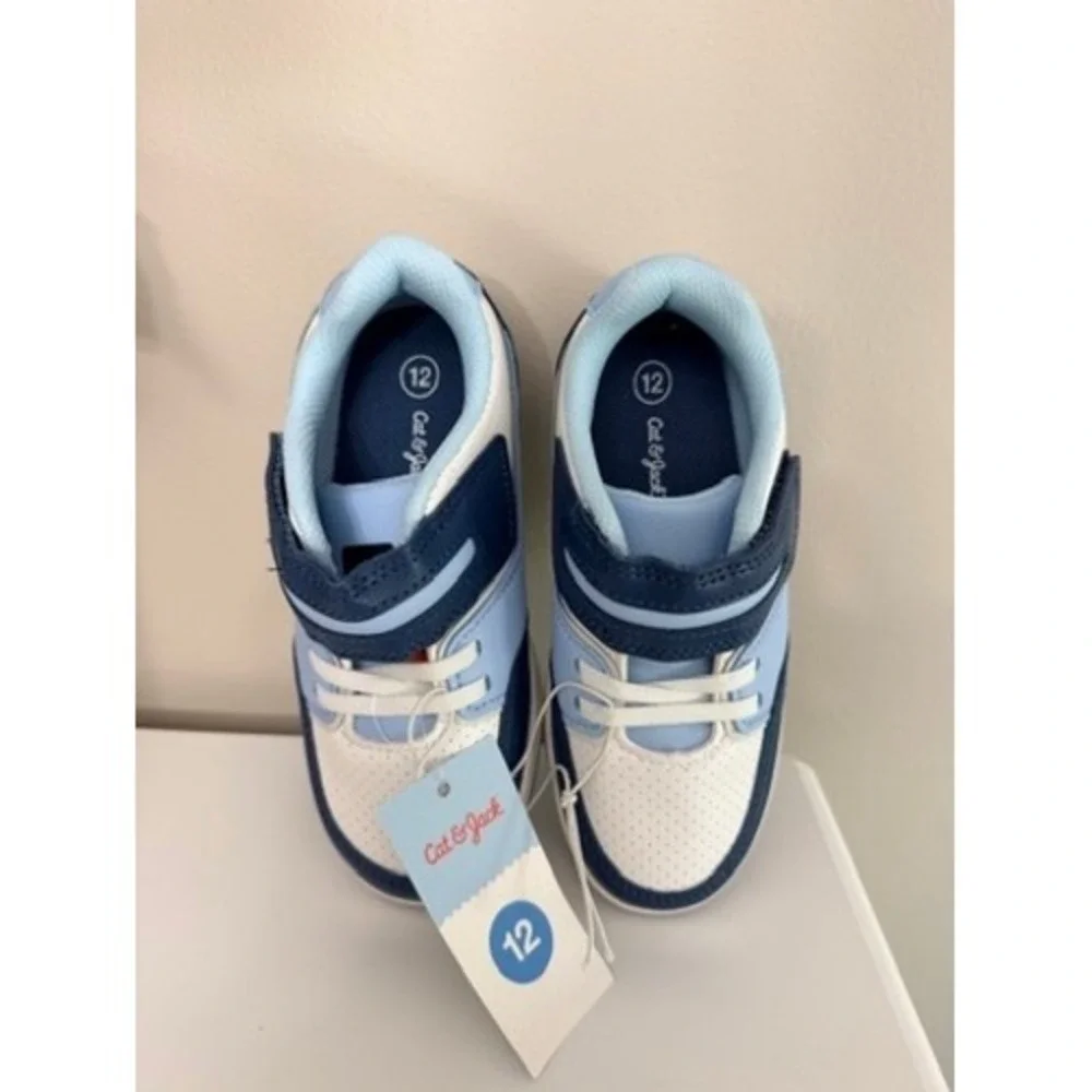 Cat & Jack Sneakers Boys Size 12 Blue White Hook Loop Casual Shoes NWT